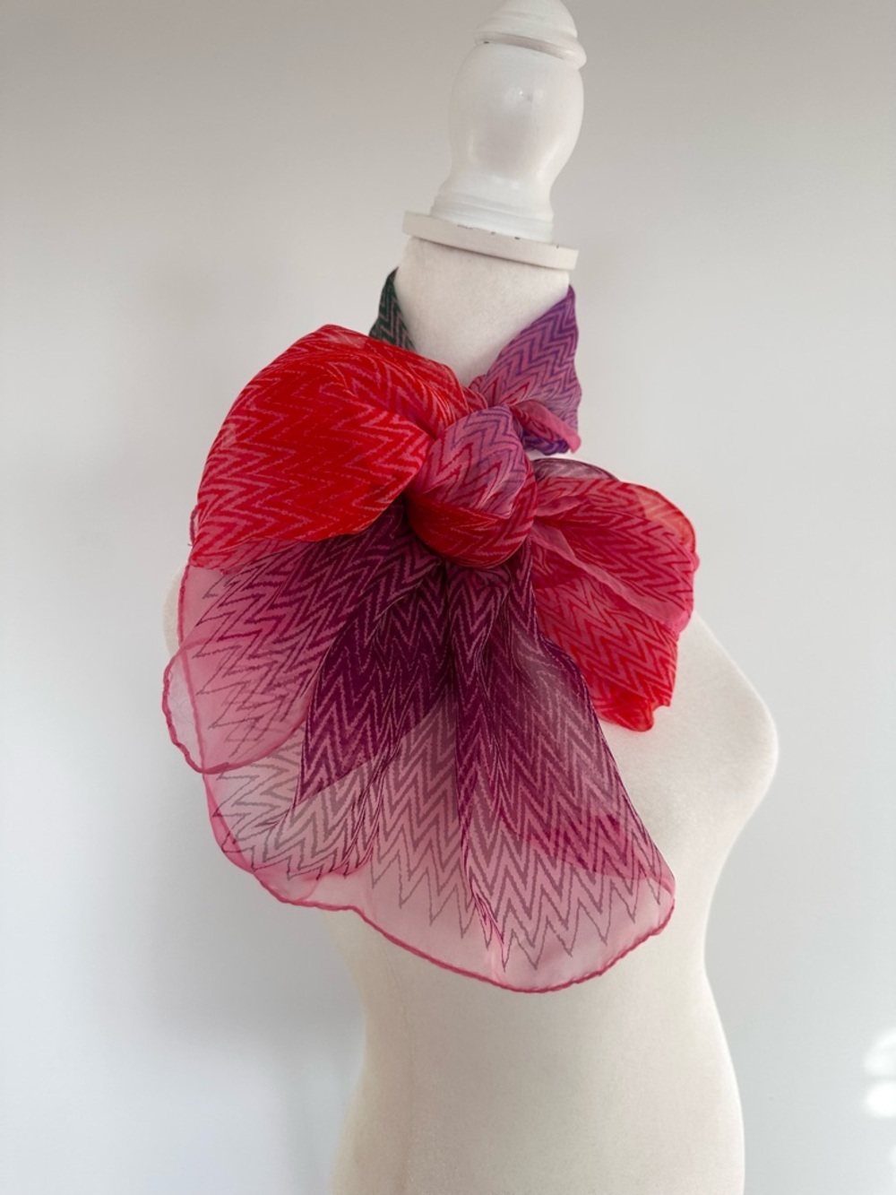 Missoni chiffon silk blend vibrant pink purple green chevron scarf